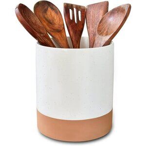 Ceramic Kitchen Utensil Holder Wooden Spoon & Spatula Crock for Countertop Home